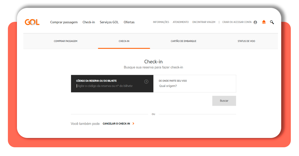 Check-in online pelo celular