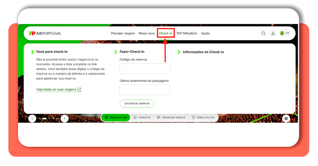 Check-in online pelo celular