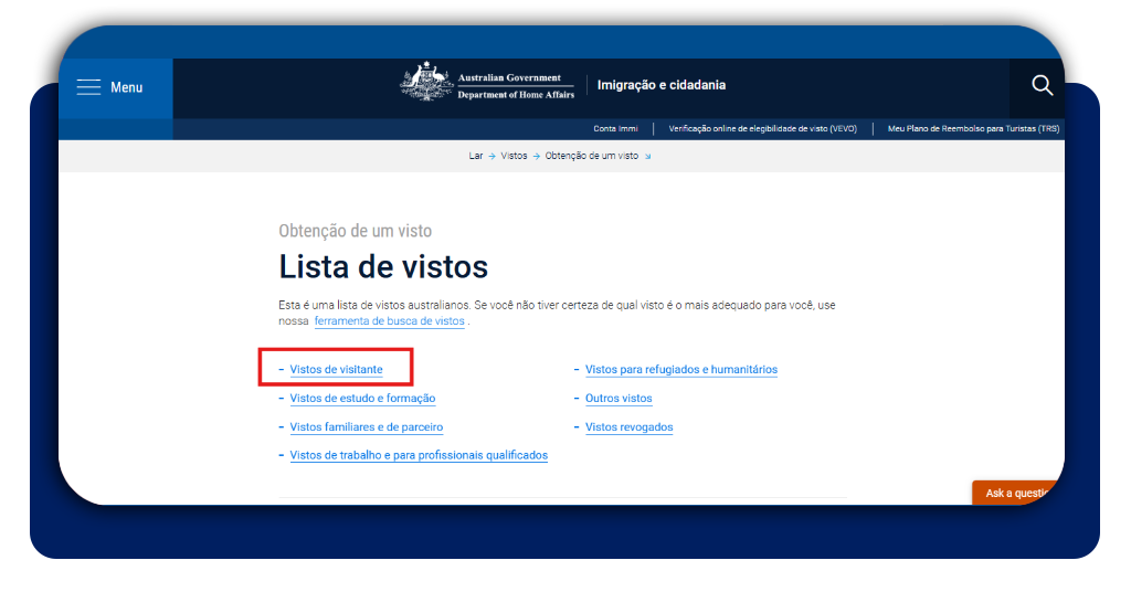 Visto australiano de turismo
