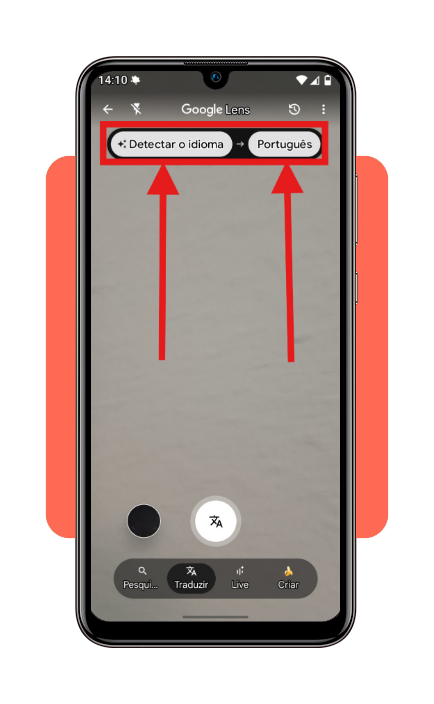 Configuração de idiomas no Google Lens para tradução