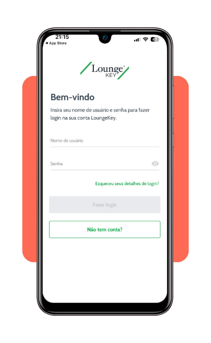 Tela inicial do aplicativo LoungeKey mostrando como acessar o app