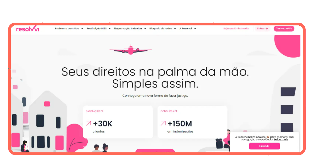 Tela inicial do site da Resolvvi para avaliação gratuita de casos de voos atrasados