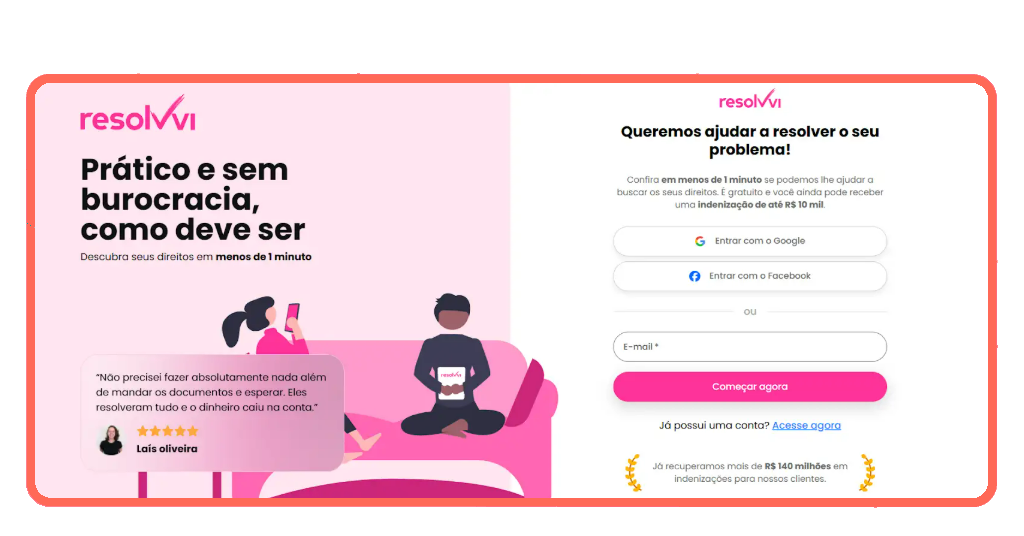 Tela de cadastro e login na plataforma Resolvvi