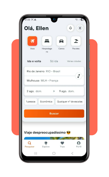 Tela de personalização de passagem no KAYAK com opções de passageiros e classe