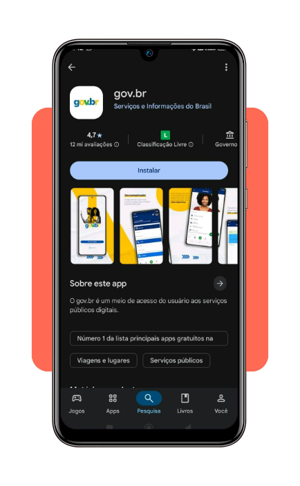 Tela inicial do aplicativo Gov.br para download
