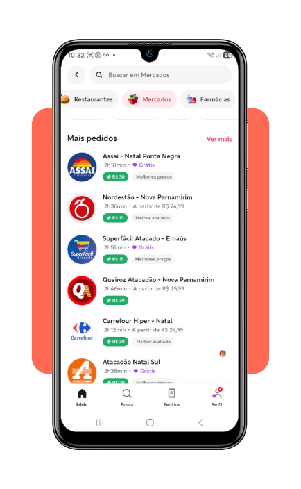 Tela inicial do iFood mostrando a opção de busca por estabelecimentos