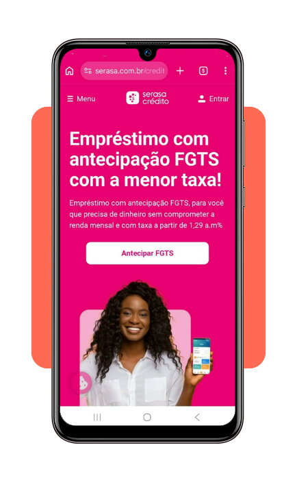 Tela do Serasa com campo para inserir valor do empréstimo FGTS