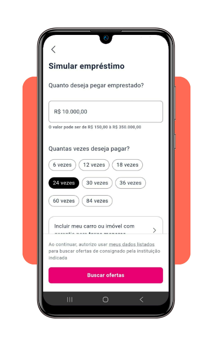Interface do Serasa para selecionar número de parcelas do empréstimo