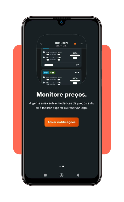 Tela de ativação de notificações no app KAYAK