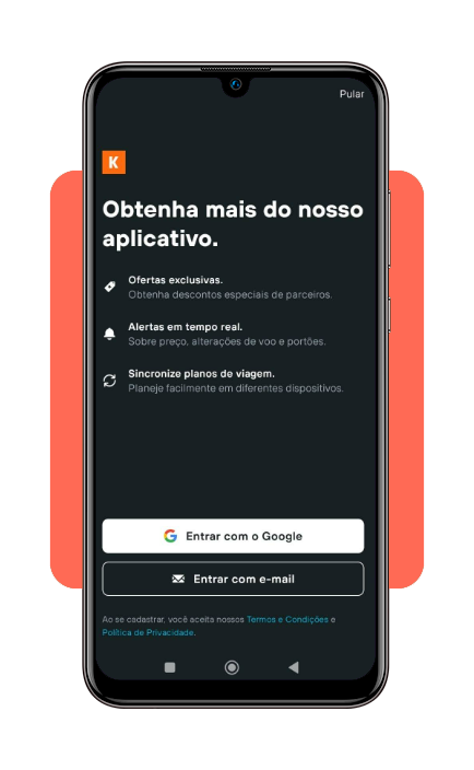 Tela de criação de conta no KAYAK