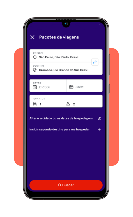 Tela de preenchimento de dados do pacote no app Decolar