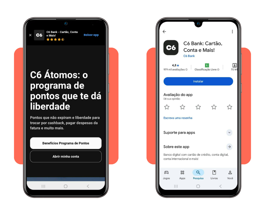 Tela inicial do aplicativo C6 Bank mostrando opção para abrir conta