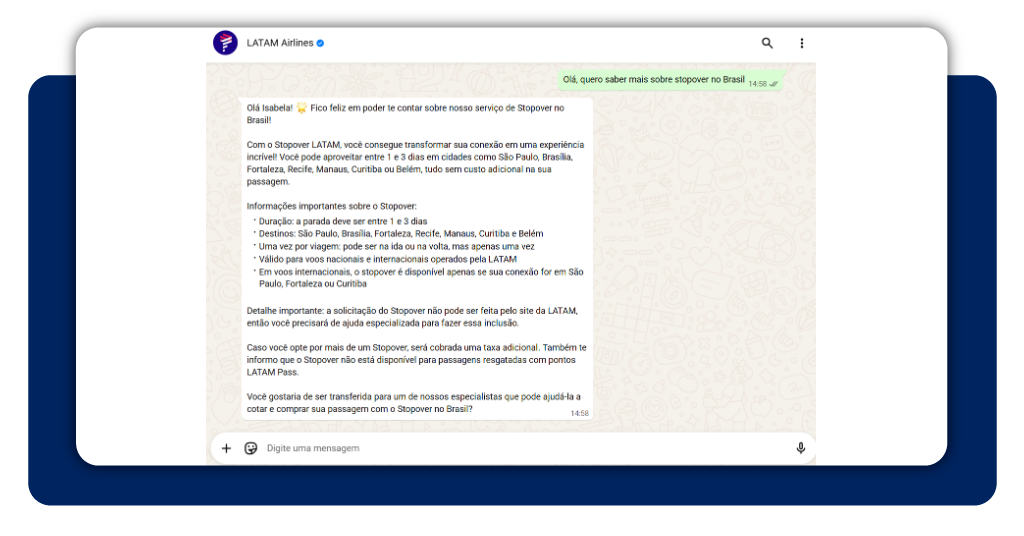 Tela mostrando as indicações para comprar passagem com stopover