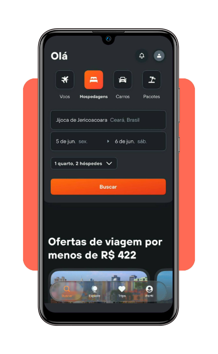 Tela de busca por hospedagens no KAYAK