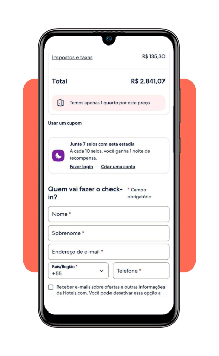 Finalizando a reserva de pousada pelo KAYAK
