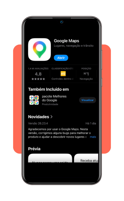 Tela de download do Google Maps no iPhone