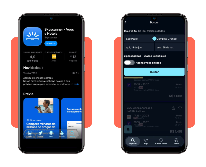Tela inicial do Skyscanner com busca de voos