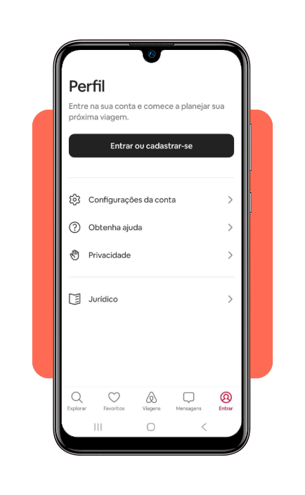 Tela de cadastro e login do Airbnb