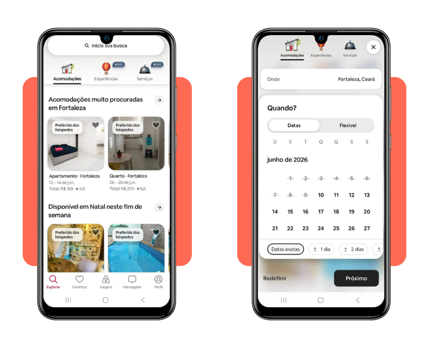 Tela de busca de destino no Airbnb