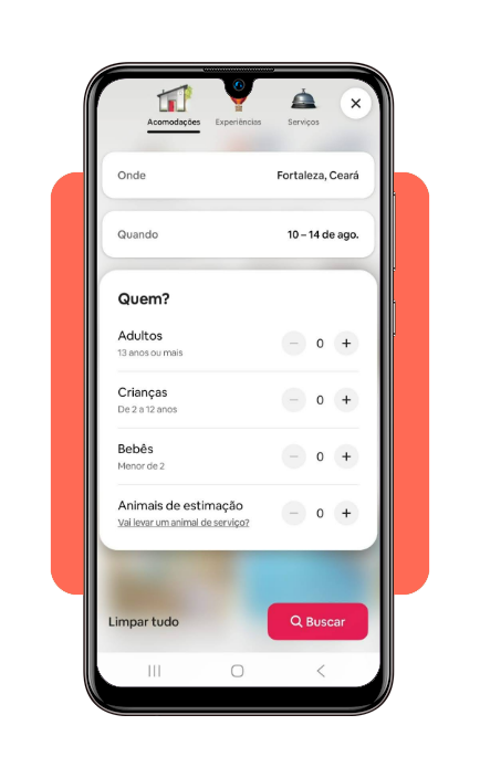 Tela de seleção de número de hóspedes no Airbnb