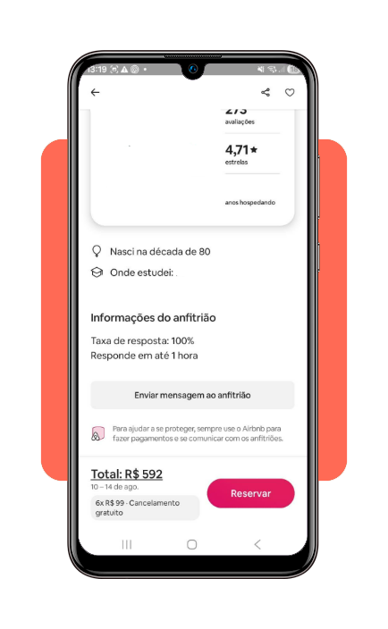 Tela de confirmação de reserva no Airbnb