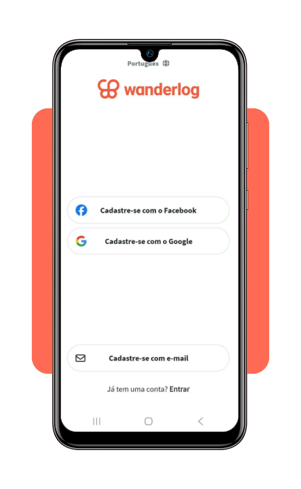 Tela de cadastro do Wanderlog