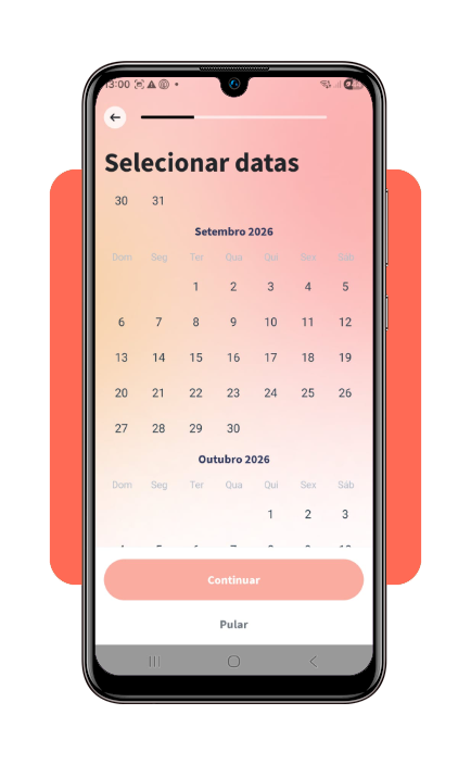 Selecionando as datas da viagem no Wanderlog