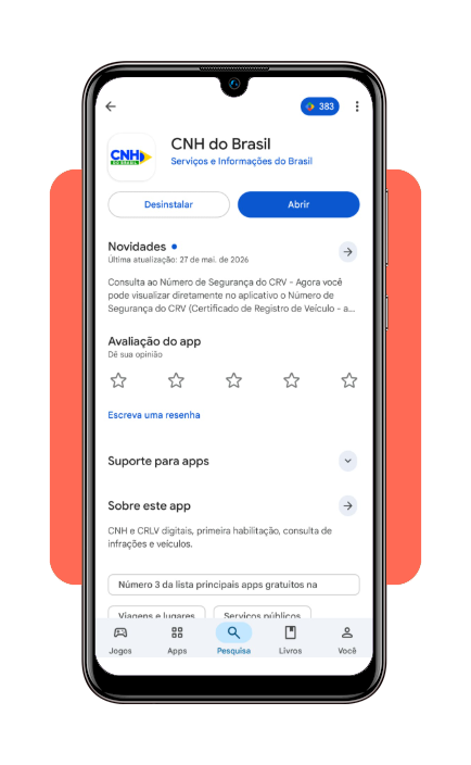 Tela de download do aplicativo CNH do Brasil na loja de aplicativos