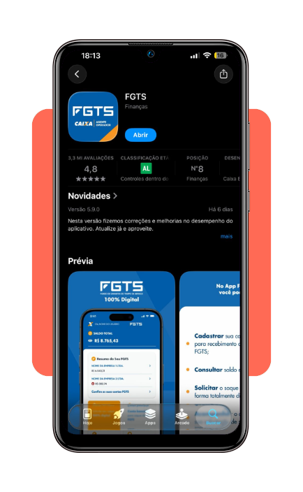 Tela de login do app FGTS no celular
