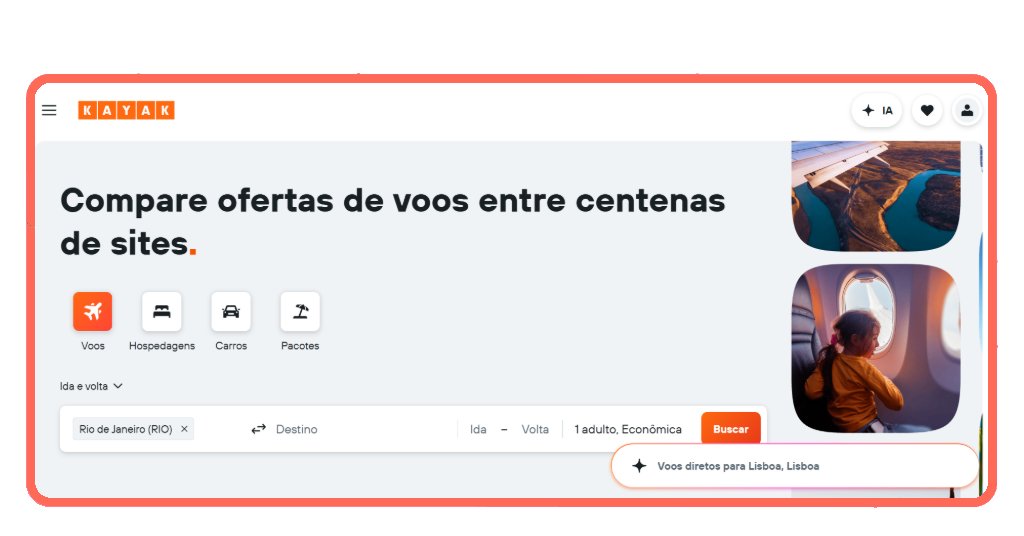 Tela inicial do KAYAK para busca de hospedagem em Natal