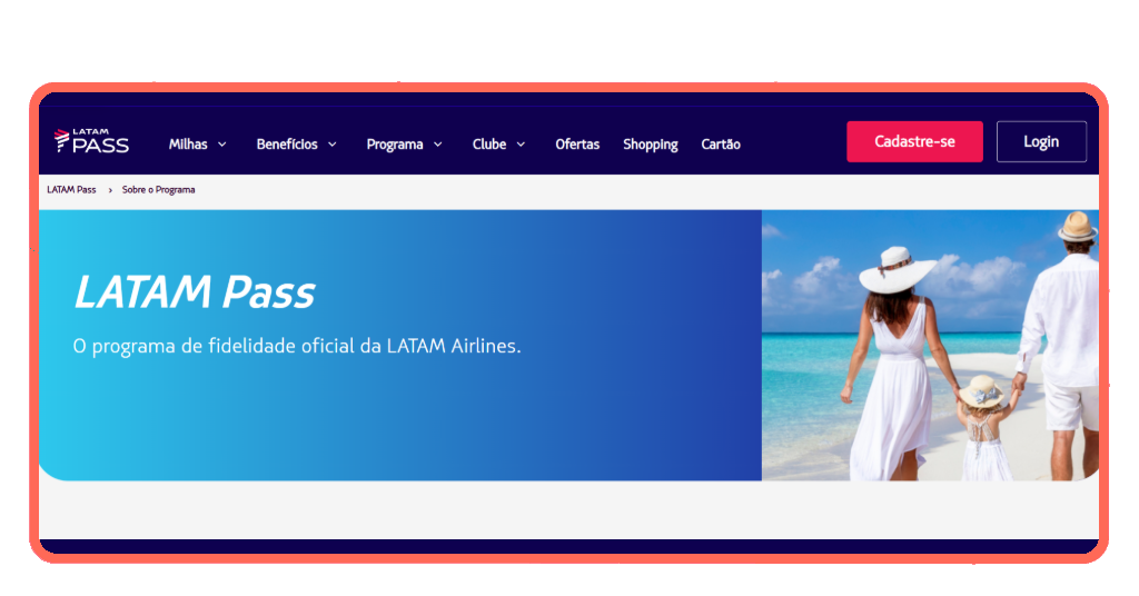 Passo 1 do cadastro no Latam Pass - acesse o site